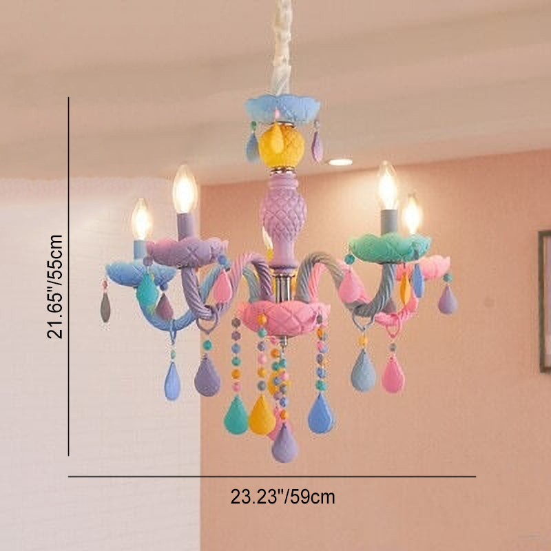 Modern Princess Macaroon Crystal Chandelier - 5/6/8/10/12/15 Light Options, Elegant Candelabra Design, Kids Room Decor, Stunning Glass Accents