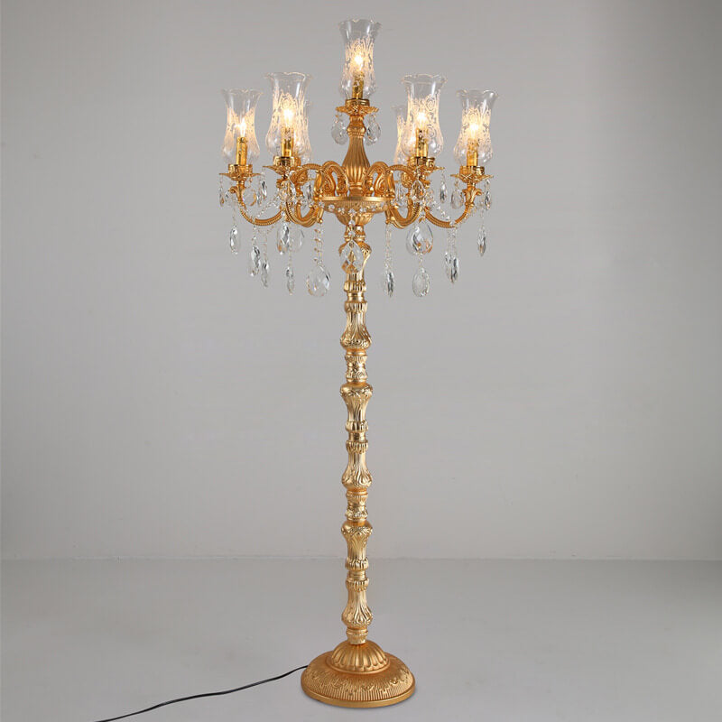 Luxury Golden Crystal Zinc Alloy 7-Light Floor Lamp for Bedroom