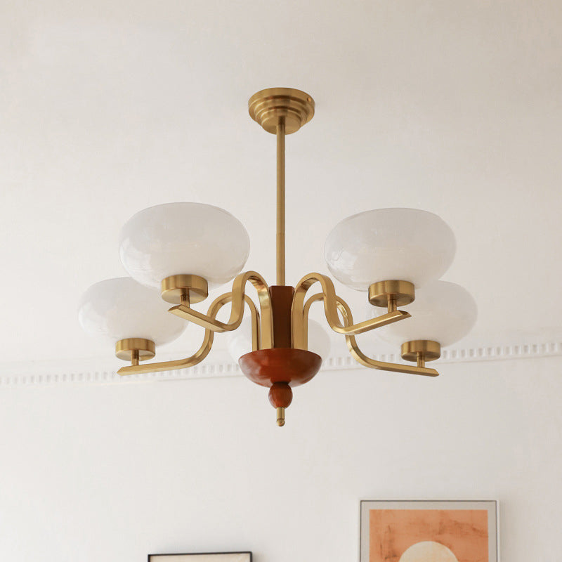 Vintage Metal Glass Oval Round 3/5 Light Chandelier for Living Room