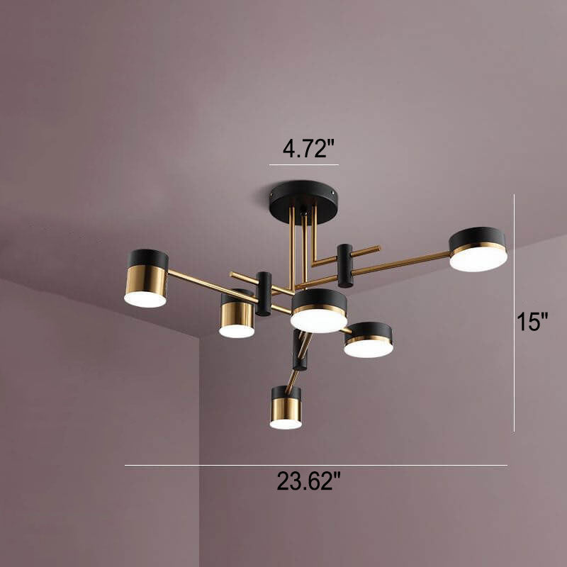 Modern Minimalist Black Gold Semi-Flush Mount Light 4-8 Lights