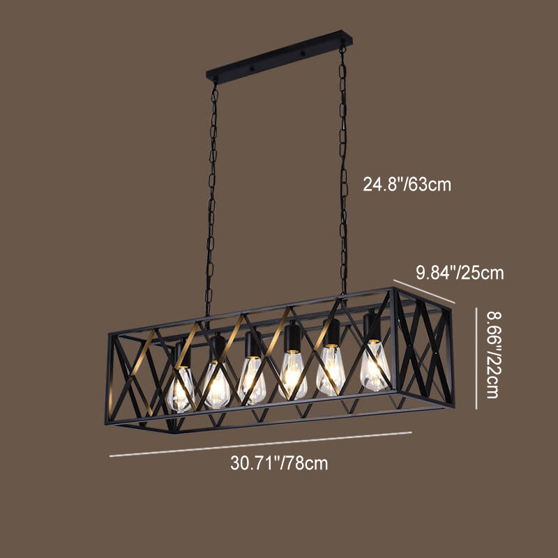 Traditional Farmhouse Rectangular Iron Cage Chandelier 4/6 Light for Dining Room