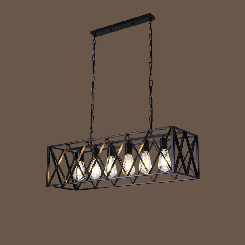 Traditional Farmhouse Rectangular Iron Cage Chandelier 4/6 Light for Dining Room