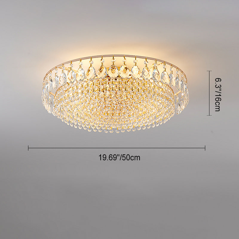 Modern Luxury Circle Iron Crystal Flush Mount Ceiling Light for Living Room - 4/6/8/10 Lights