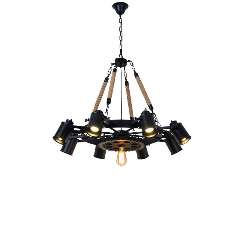 Contemporary Industrial Retro Wrought Iron Hemp Rope Chandelier - 7/9/11 Lights for Living Room