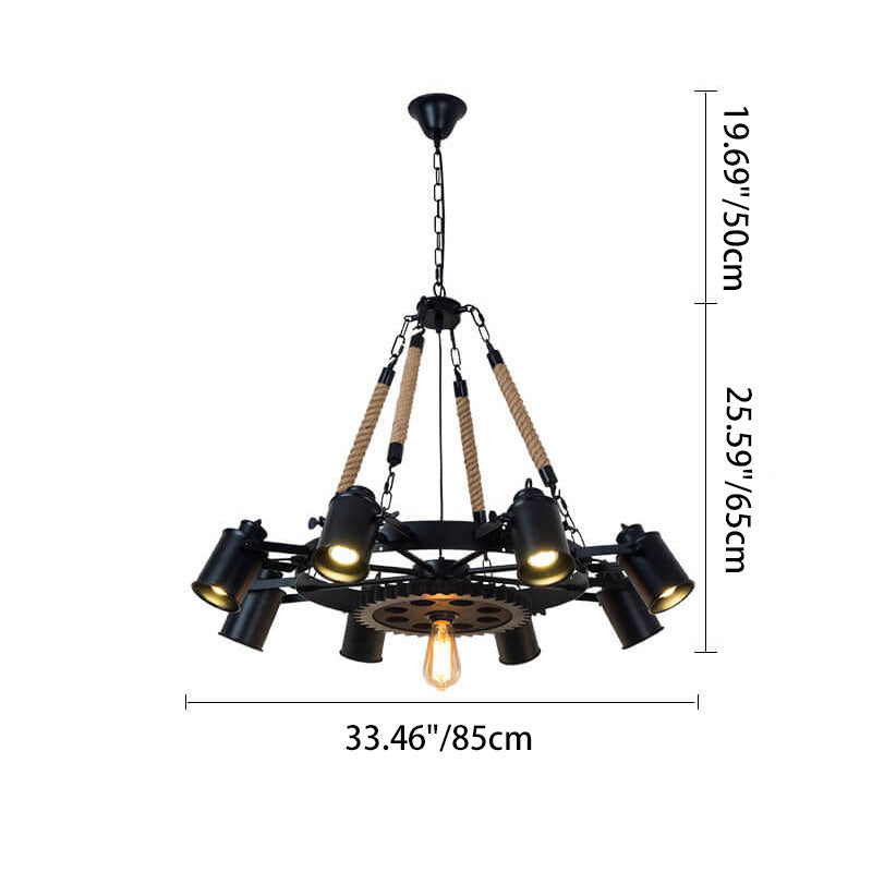 Contemporary Industrial Retro Wrought Iron Hemp Rope Chandelier - 7/9/11 Lights for Living Room