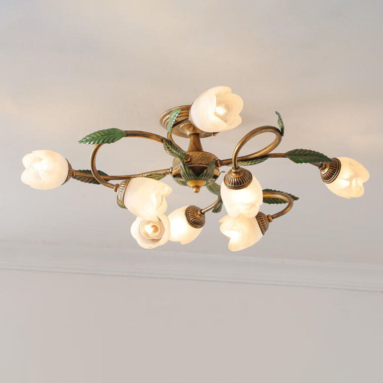 Modern Idyllic Iron Flower Branch Semi-Flush Mount Lighting - 6/8/10 Light