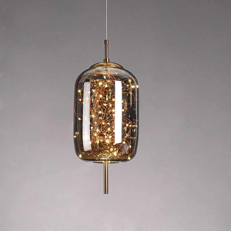 Contemporary Scandinavian Glass Pendant Light for Bedroom - 1-Light Cylinder Oval Design