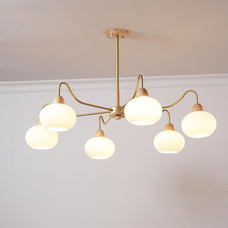 Contemporary Scandinavian Rubberwood Iron Round Chandelier - 3/6/8 Lights for Living Room
