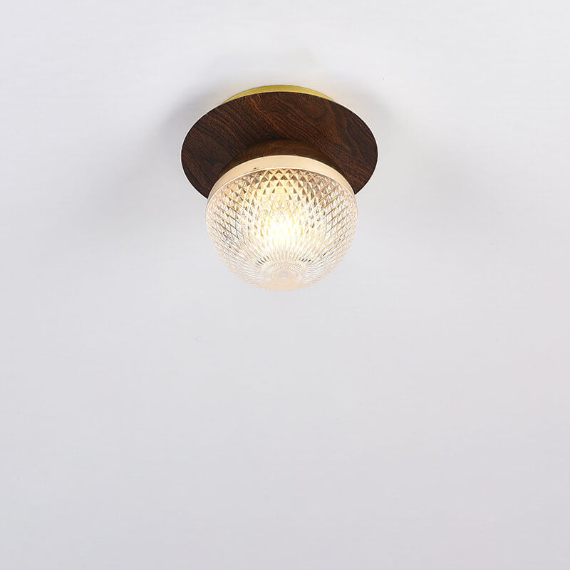 Traditional Japanese Glass Iron Woodgrain Semi-Flush Mount Ceiling Light
