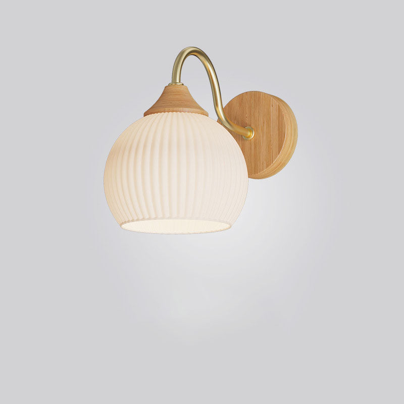 Contemporary Nordic Iron Glass Striped Round Log Wall Sconce - 1-Light Lamp for Living Room & Bedroom