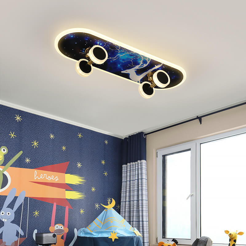 Creative Cartoon Skateboard Acrylic LED Kids Flush Mount Ceiling Light for Boys and Girls Room, Unique Cartoon Design, Bright LED Lighting, Fun Skateboard Theme, Nursery Decor, Child's Bedroom Lighting, Playroom Ceiling Fixture, Modern Light Fixture, Ener