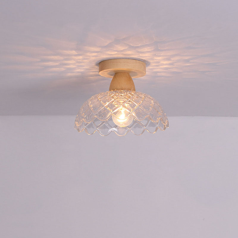 Japanese Minimalist Log Glass Semi-Flush Mount Light