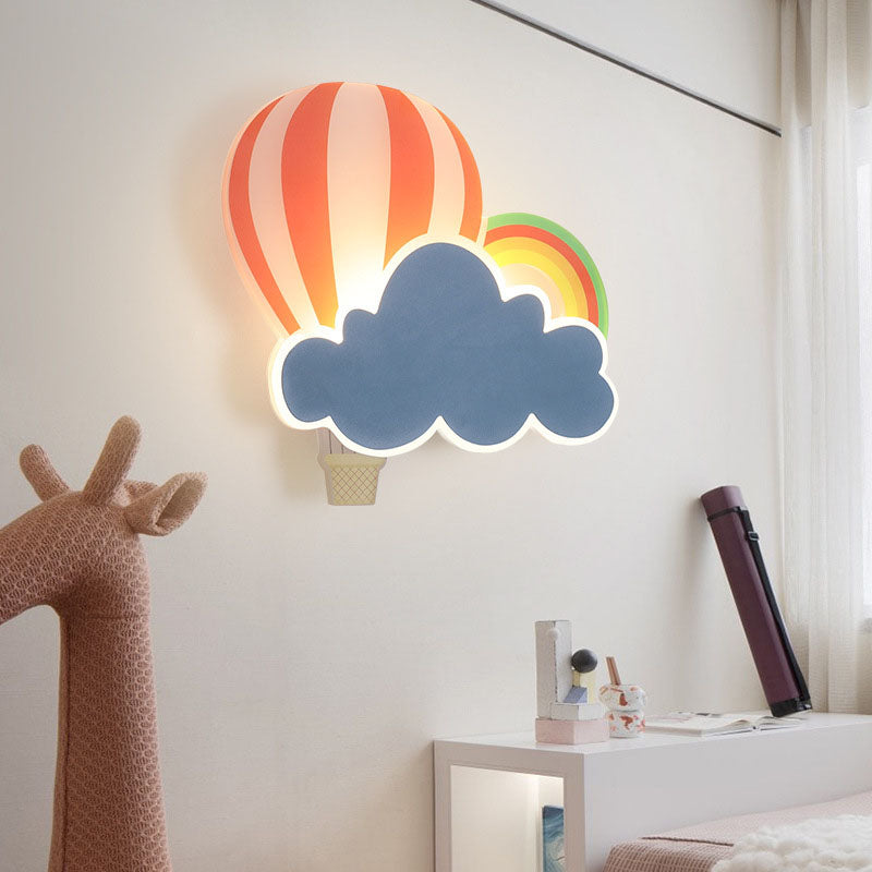 Contemporary Hot Air Balloon Clouds LED Wall Sconce Lamp for Kids Bedroom, Modern Iron Acrylic Wall Light, Cute Nursery Decor, Unique Children's Room Lighting, Cloud and Balloon Design Wall Lamp, Decorative Kids Room Lighting Fixture, Playful Bedroom Wall