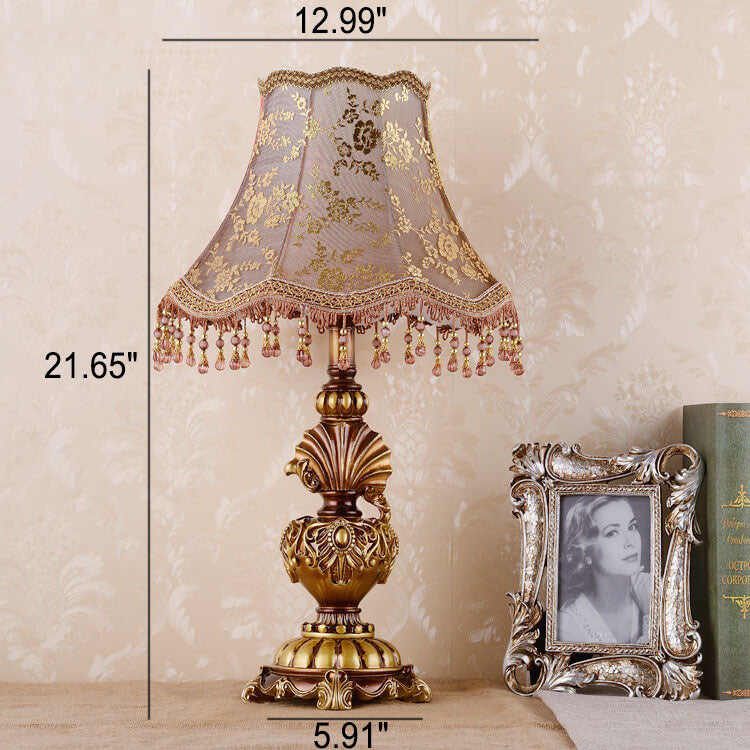 European Vintage Fabric Tassel Resin Table Lamp - 1-Light Court Design