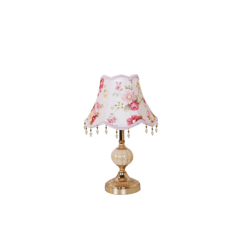 Traditional Vintage Floral Fabric Table Lamp with Glass Hardware Plating for Bedroom Lighting - Elegant Home Decor, Stylish Bedside Lamp, Retro Design, Antique Accent Lighting, Soft Illumination, Decorative Bedroom Lamp, Classic Floral Pattern Design, Uni