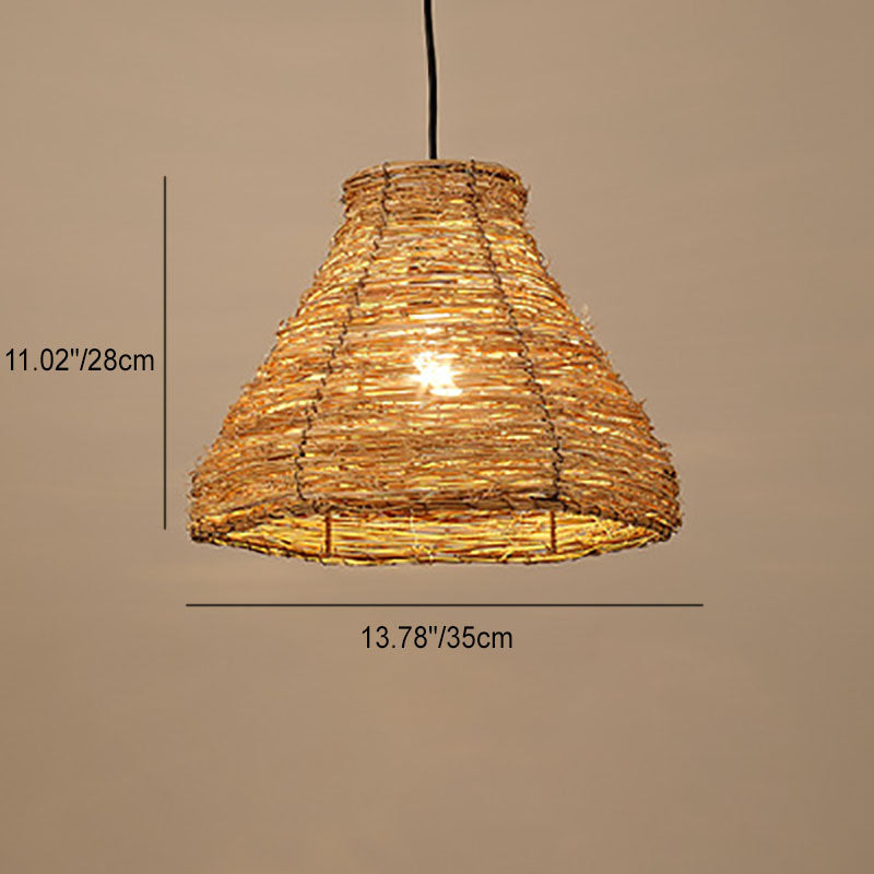 Retro Rattan Weaving Dome Pendant Light - 1-Light Hanging Fixture, Boho Chic Design, Natural Fiber, Indoor Lighting, Vintage Style, Warm Atmosphere, Decorative Ceiling Light