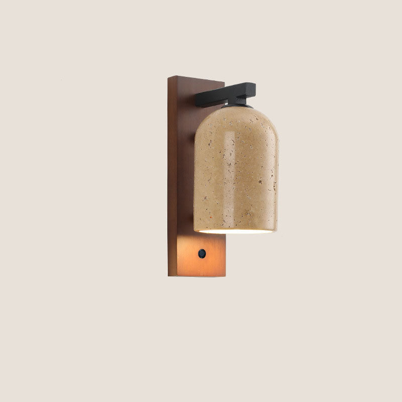 Traditional Japanese Yellow Travertine Wall Sconce Lamp - Solid Wood Base, 1-Light Design for Bedroom