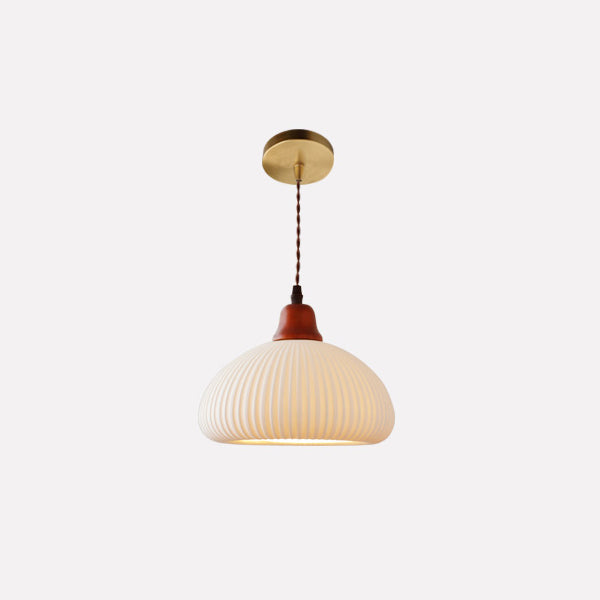 Traditional Japanese Pleated Round Dome Pendant Light - Solid Wood & Iron, 1-Light Fixture for Living Room & Bedroom