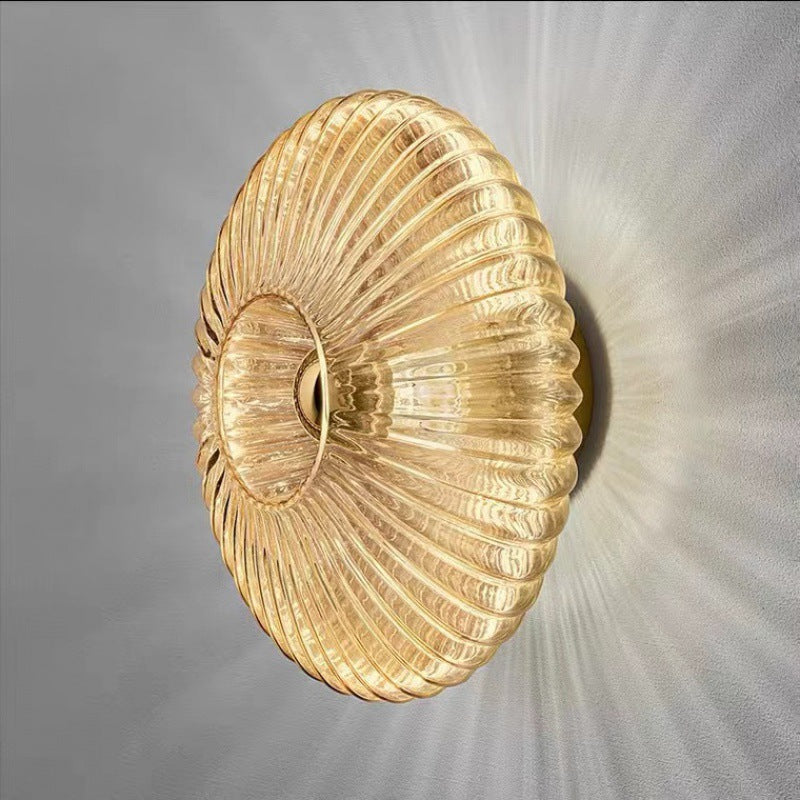 Contemporary Nordic Iron Striped Glass Round Wall Sconce Lamp - Living Room Lighting