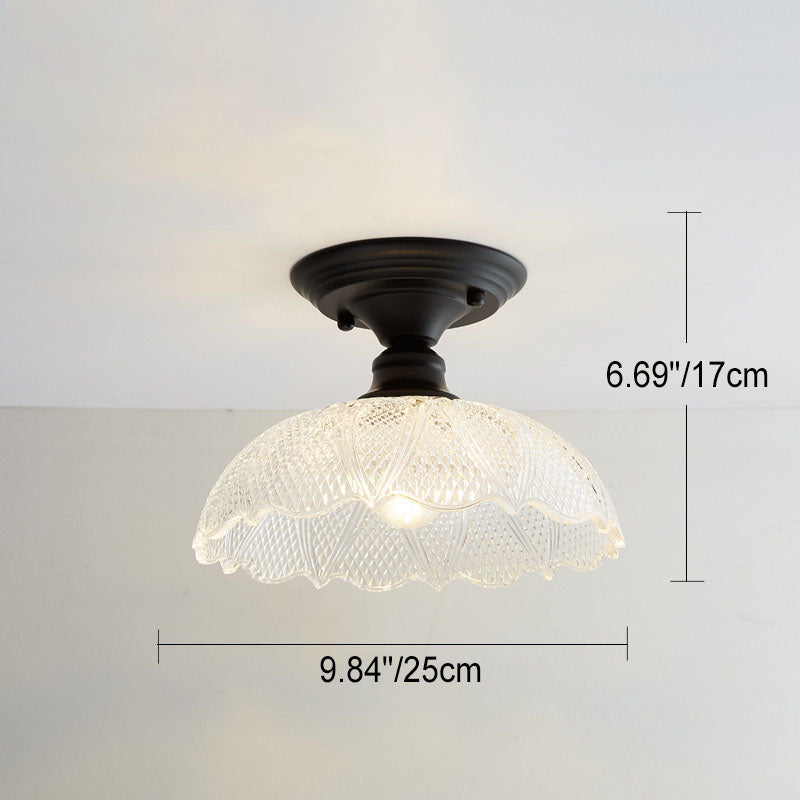 Contemporary Nordic Iron Glass Floral Round Geometry Semi-Flush Mount Light for Living Room & Bedroom