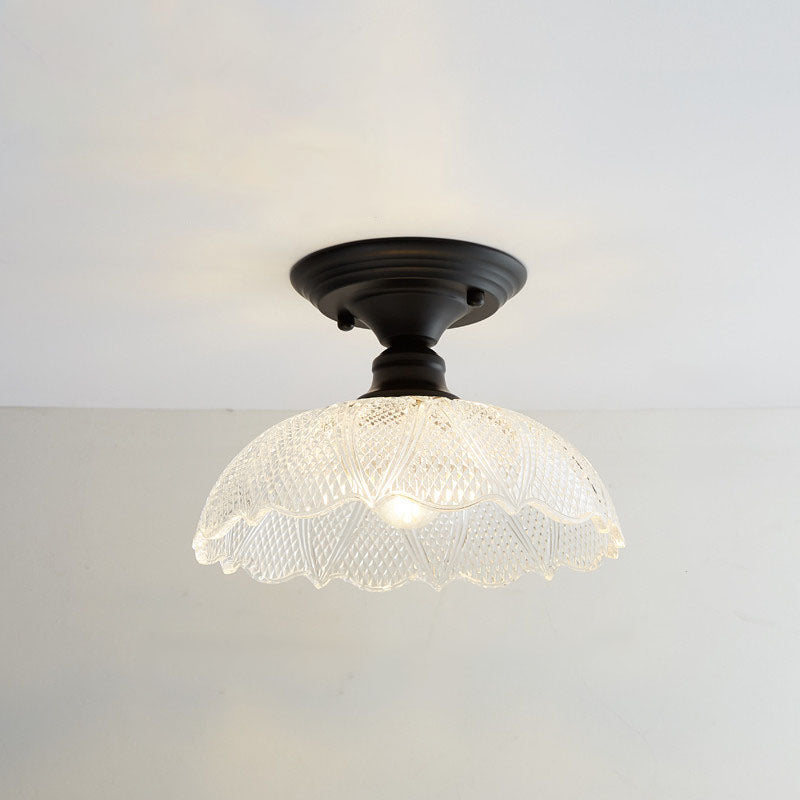 Contemporary Nordic Iron Glass Floral Round Geometry Semi-Flush Mount Light for Living Room & Bedroom