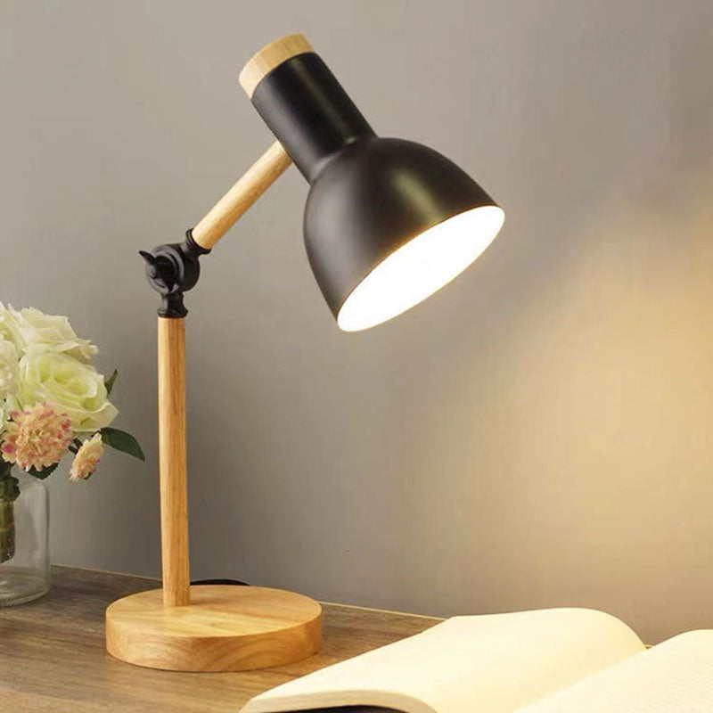 Contemporary Nordic Iron Semi-Circular Shade Wooden Base Table Lamp for Study