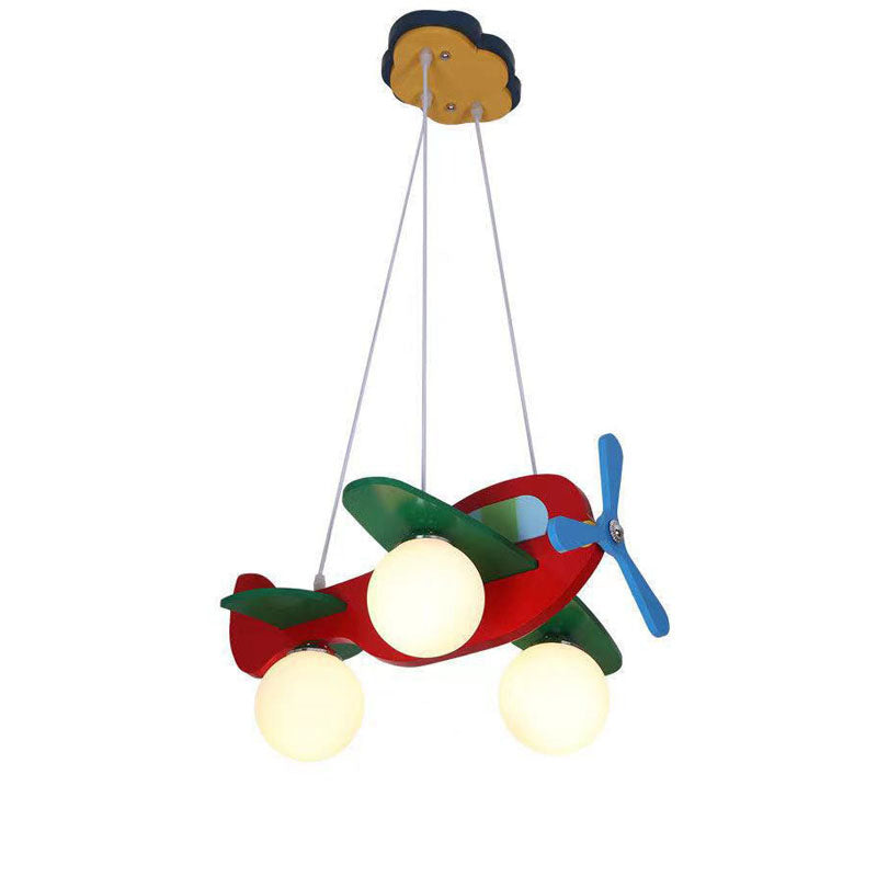 Contemporary Creative Wooden Airplane Glass 3-Light Chandelier for Bedroom Lighting, Unique Kids Room Decor, Modern Aviation Design, Stylish Indoor Ceiling Fixture, Elegant Home Decor, Handcrafted Wood and Glass Pendant Light, Rustic Airplane Themed Light