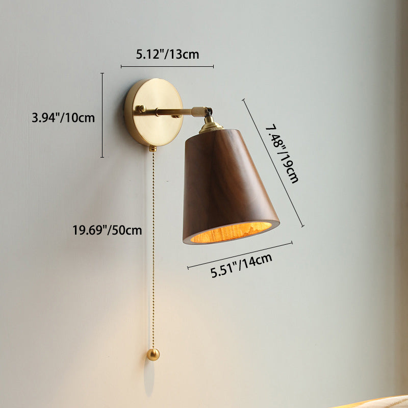 Contemporary Scandinavian Copper Wood 1-Light Wall Sconce for Bedroom  

Illuminate your bedroom with this stylish Scandinavian-inspired wall sconce. The unique round cone design combines warm copper and natural wood for a modern touch. This 1-light fixtu
