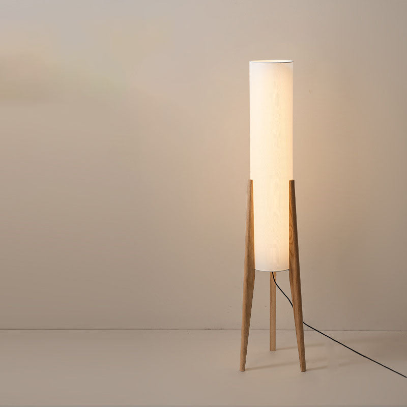 Traditional Chinese Fabric Floor Lamp with Wood Tripod for Study Lighting