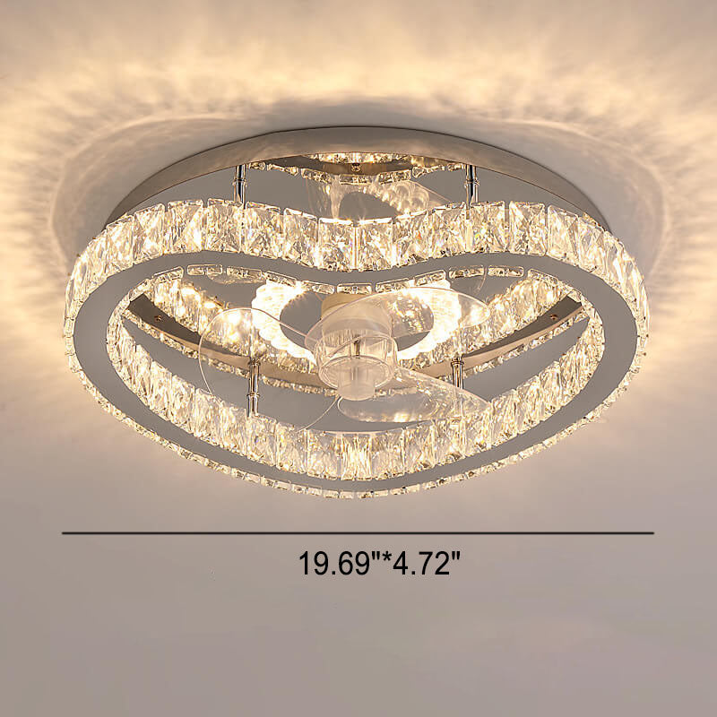 Modern Luxury Crystal Stainless Steel LED Ceiling Fan Light