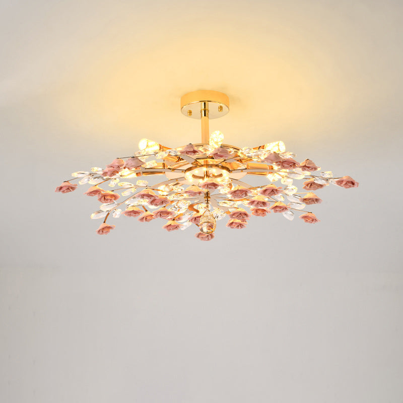 Modern Luxury Rose Iron Ceramic Crystal Chandelier 6/7/8 Light