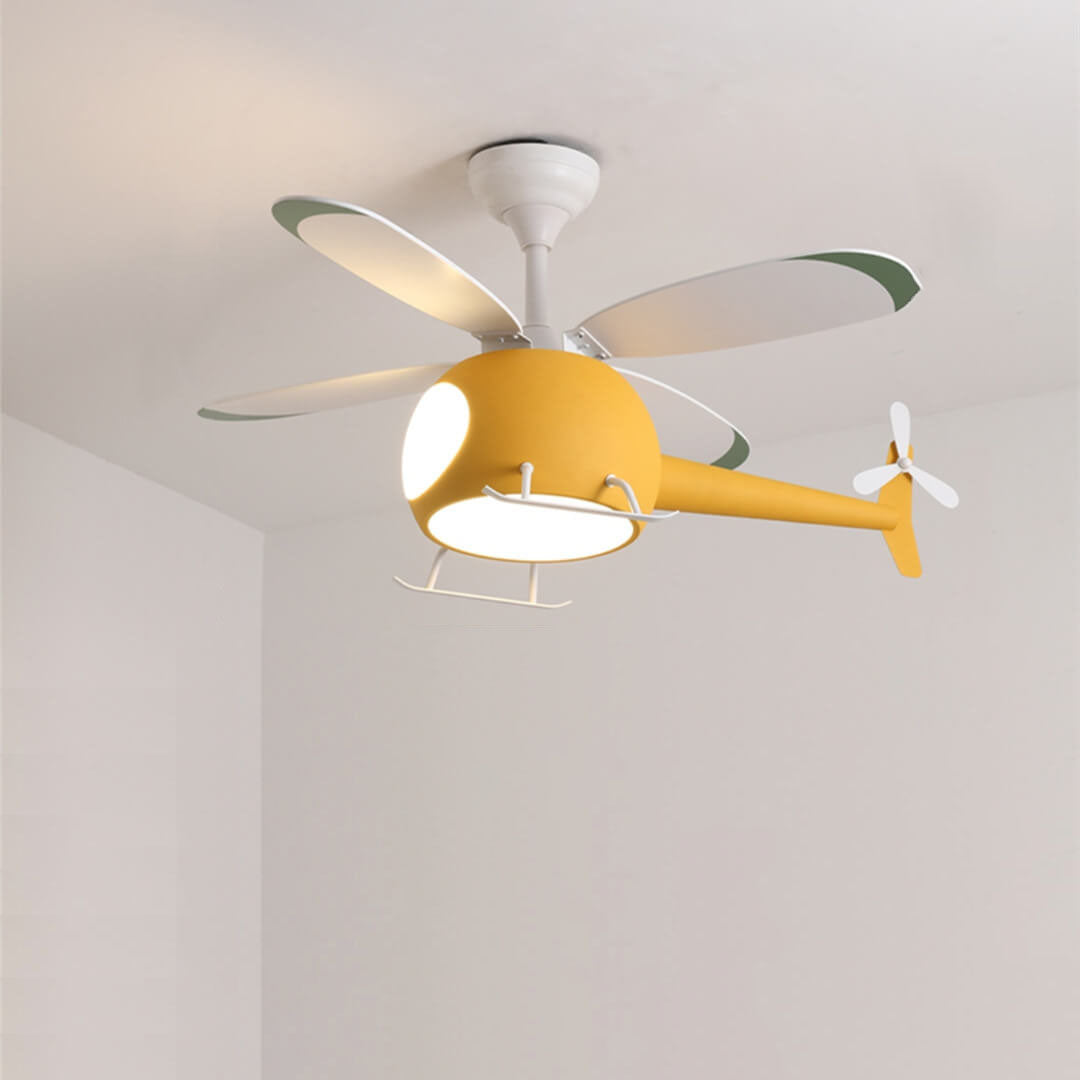 Simple Cartoon Aircraft LED Downrods Ceiling Fan Light Fixture for Kids Room Decor, Playroom Lighting, Colorful Aircraft Design, Energy Efficient Ceiling Fixture for Boys, Girls, Nursery Lighting, Fun Kids Aviation Theme Light