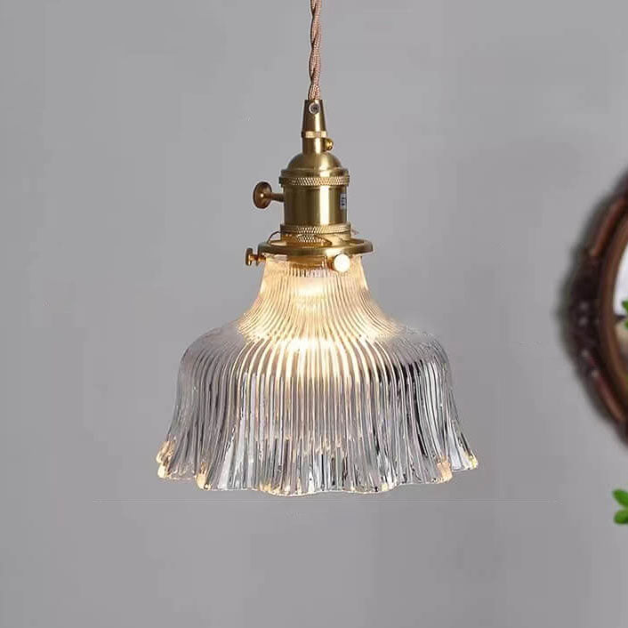 Nordic Minimalist Copper Glass Pendant Light - 1-Light Walnut Flower Design