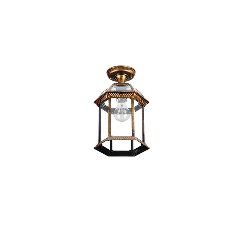 Traditional Outdoor Hexagonal Waterproof Lantern - 1-Light Semi-Flush Mount Ceiling Fixture