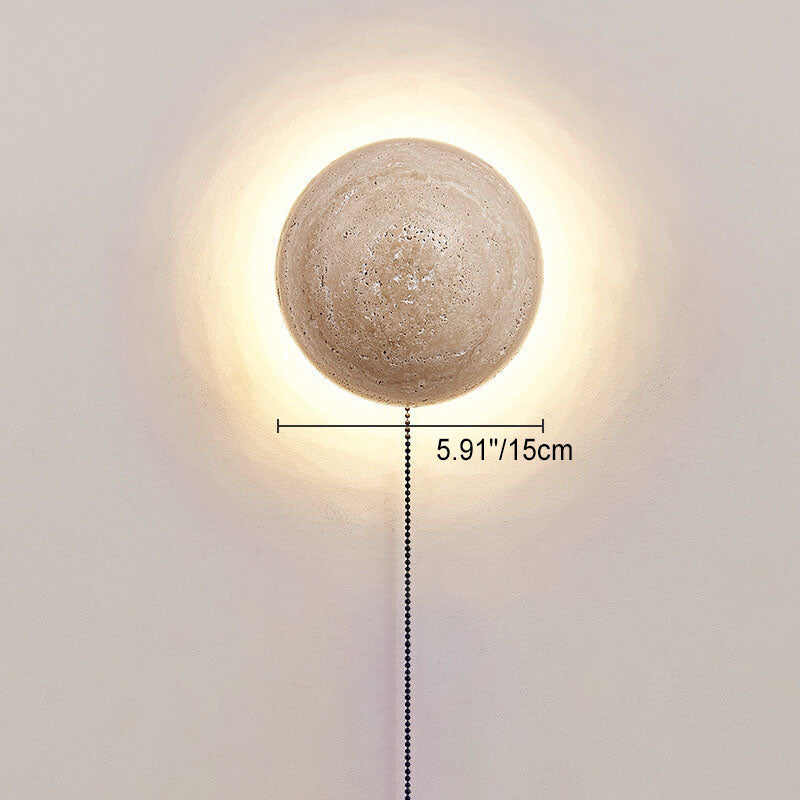 Traditional Japanese Wabi-Sabi Round Yellow Travertine LED Wall Sconce for Hallway