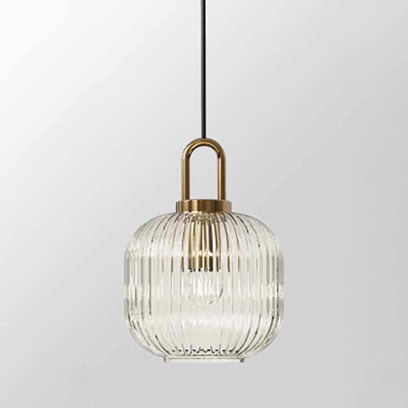 Contemporary Nordic Oval Pumpkin Pendant Light - Striped Glass & Stainless Steel 1-Light for Living Room