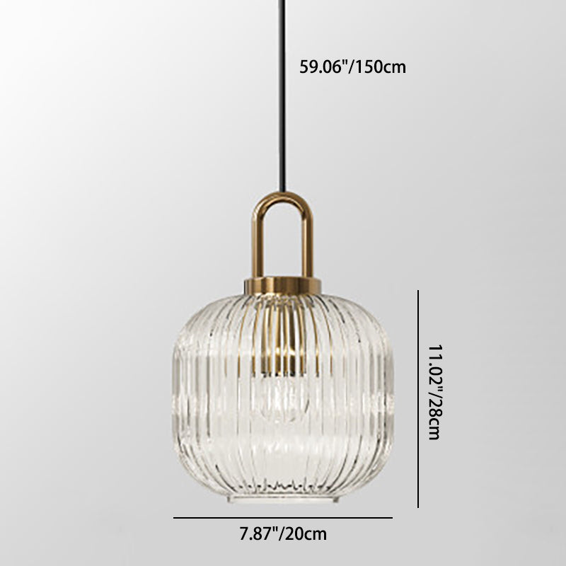 Contemporary Nordic Oval Pumpkin Pendant Light - Striped Glass & Stainless Steel 1-Light for Living Room