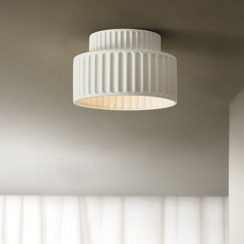 Contemporary Nordic Cream Stripe Hand-Sculpted Resin Flush Mount Ceiling Light for Entryway