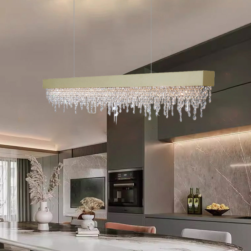 Contemporary Luxury Rectangular Stainless Steel Crystal LED Chandelier for Dining Room