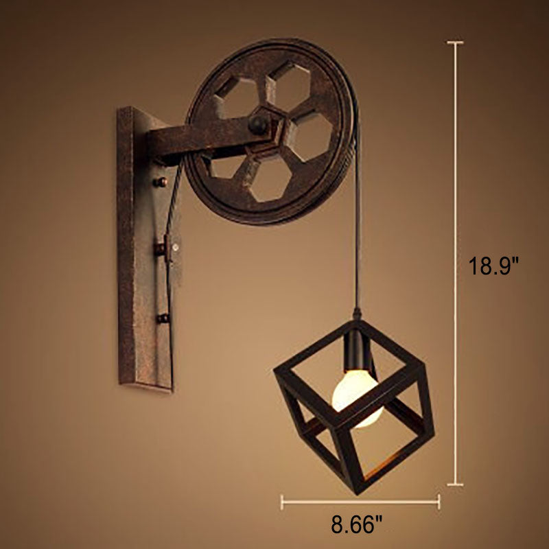 Vintage Industrial Pulley Wall Sconce - 1-Light Iron Lamp