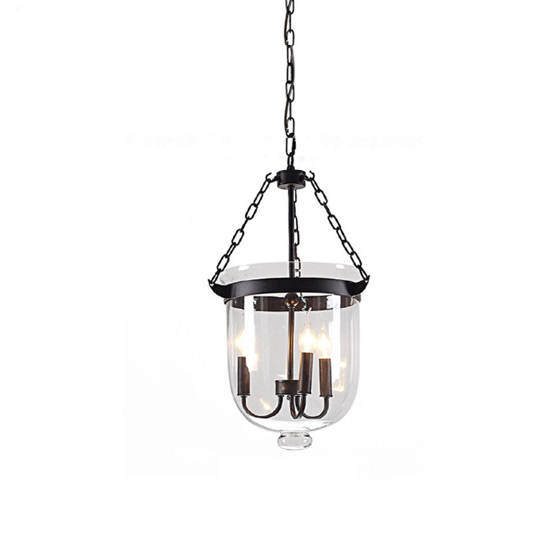 Rustic Round Glass Bucket Iron Candelabra 3-Light Chandelier for Living Room