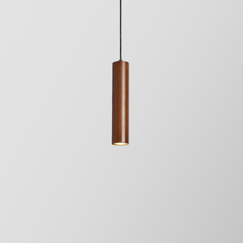 Modern Minimalist Rubberwood Cylinder LED Pendant Light for Bedroom
