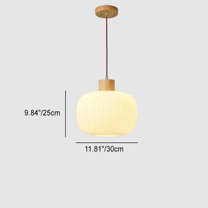 Traditional Japanese Solid Wood Strip Glass Jar Pendant Light for Living Room, 1/2/3 Light Island Fixture