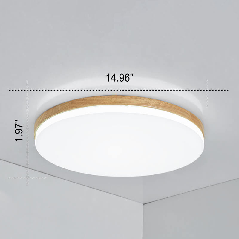 Nordic Simplicity Round Solid Wood LED Flush Mount Ceiling Light
