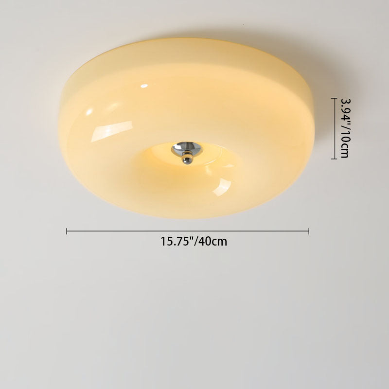 Contemporary Nordic Creamy Yellow Pudding Glass Shade Iron LED Flush Mount Ceiling Light