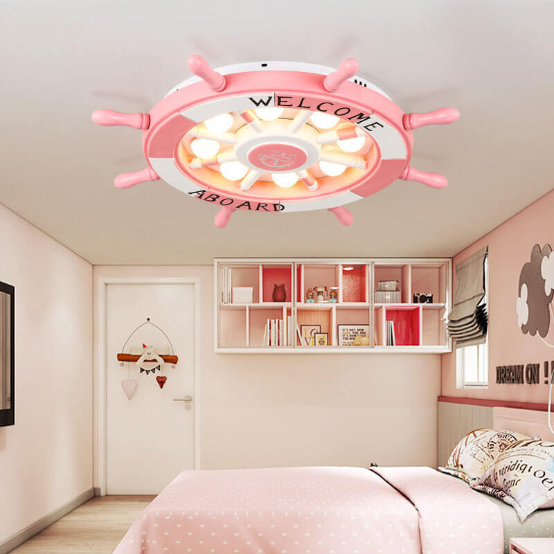 Creative Cartoon Plastic Sailboat Helmsman LED Flush Mount Ceiling Light for Kids Room, Nautical Nursery Decor, Whimsical Sailboat Ceiling Fixture, Childrens Lighting, Marine-themed LED Light, Playful Bedroom Illumination, Cute Sailboat Design, Boys and G