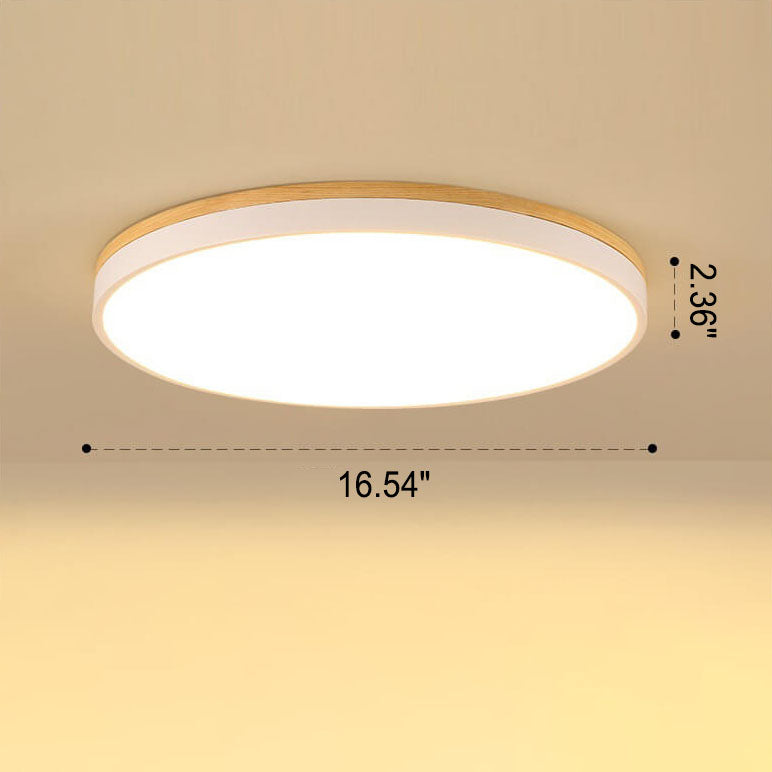 Nordic Solid Wood Round LED Flush Mount Ceiling Light