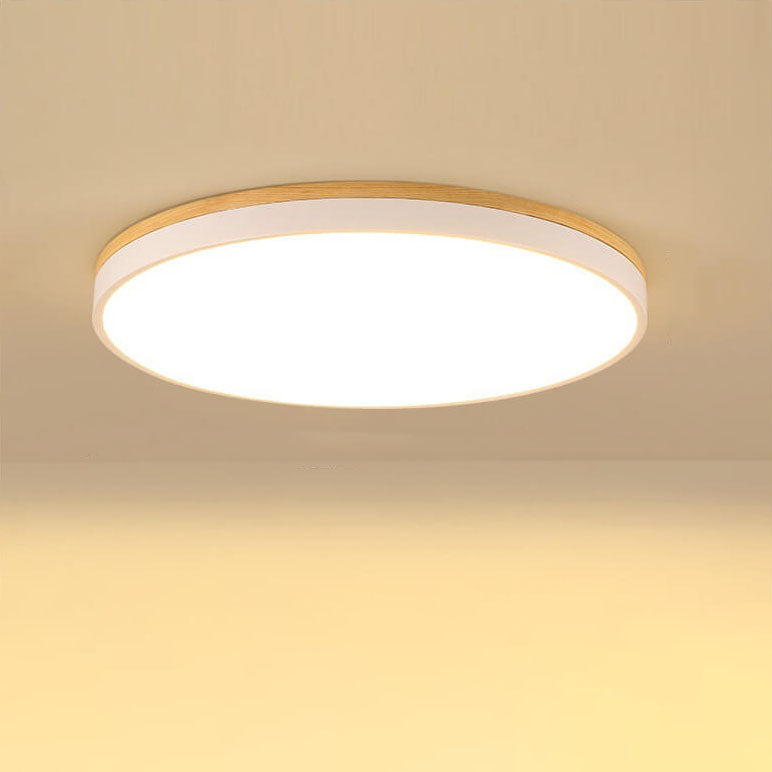 Nordic Solid Wood Round LED Flush Mount Ceiling Light