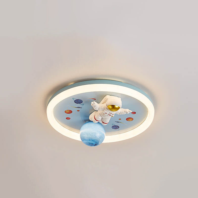 Cartoon Creative Space Astronaut Resin LED Flush Mount Ceiling Light, Kids Room Decor, Outer Space Lighting, Fun Astronaut Design, Nursery Ceiling Fixture, LED Light Fixture for Children's Room, Playroom Ceiling Light, Unique Kids Lighting, Cosmic Style C