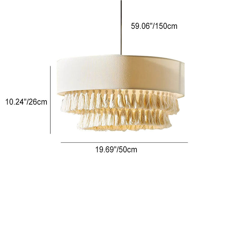 Contemporary Boho 3-Light Chandelier - Fabric Shade with Tassel & Braided Rope for Living Room